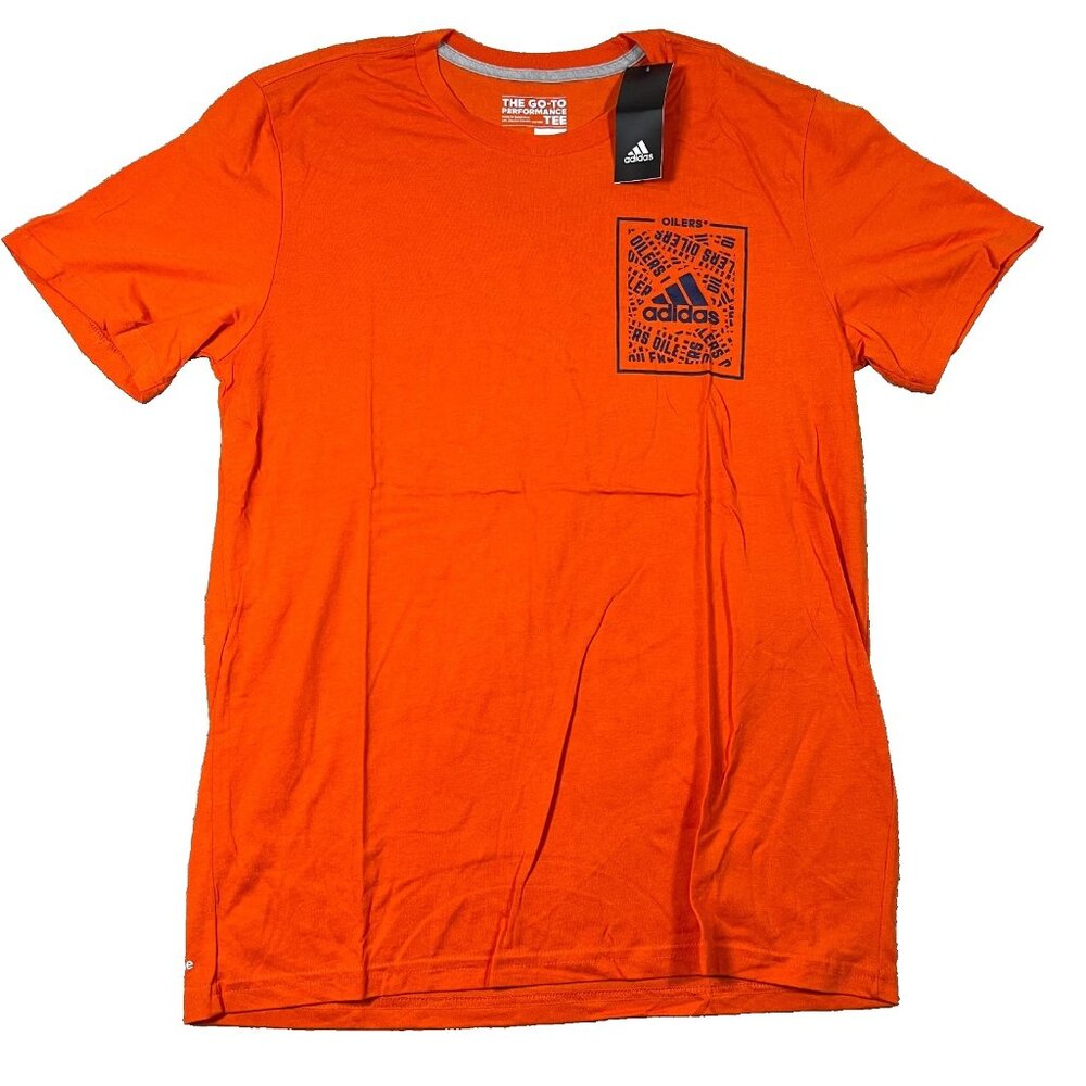Adidas Mens Large Orange Climalite Edmonton Oilers The Go To Performance Tee NWT